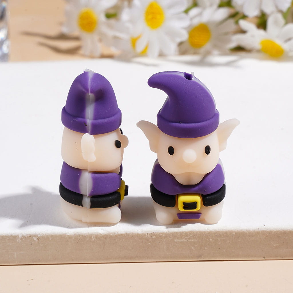 3D Gnome Elf Character Wearing Santa Hat Silicone Focal Beads, Multi-Color