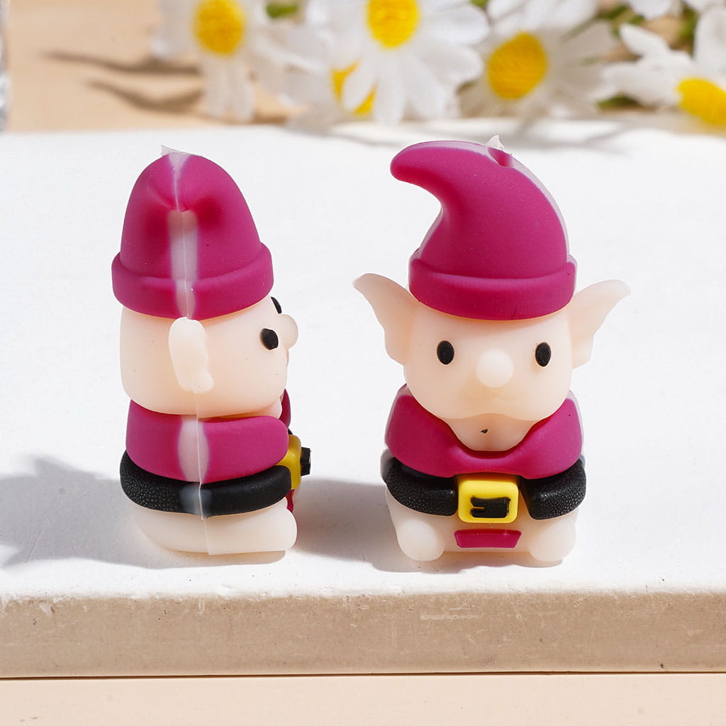 3D Gnome Elf Character Wearing Santa Hat Silicone Focal Beads, Multi-Color