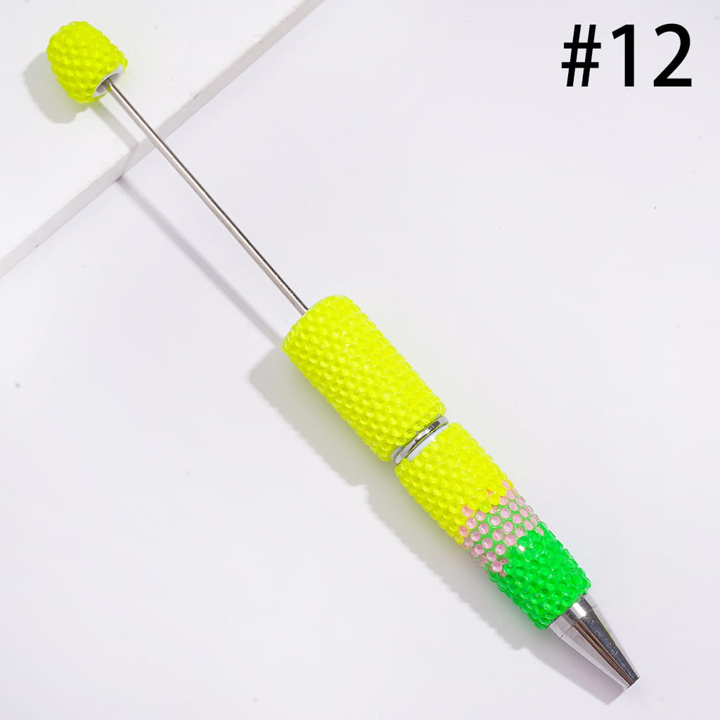 Beadable Clay Pens with Bling Bling Fluorescent Colors Rhinestones Covered the Entire Pens, Three Layer Rhinestones