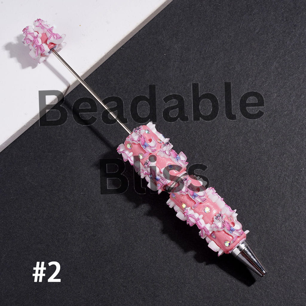 Beadable Clay Pens Pink Leopard Series and AB Rhinestones on Pink Background