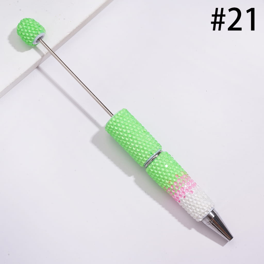 Beadable Clay Pens with Bling Bling Fluorescent Colors Rhinestones Covered the Entire Pens, Three Layer Rhinestones