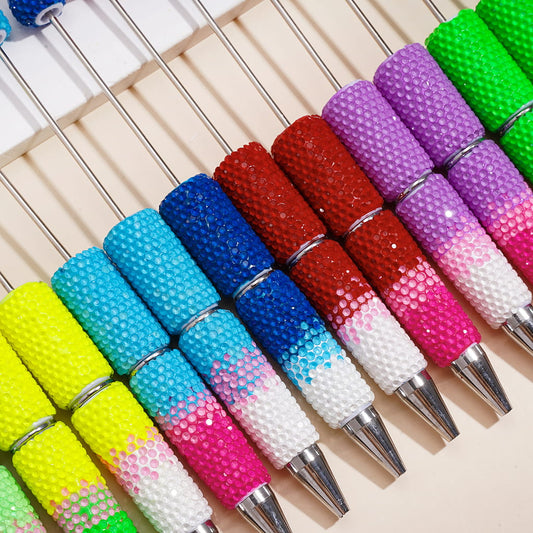 Bling Bling Fluorescent Colors Rhinestone Full Cover Three Layer Design Beadable Clay Pen Random Mix