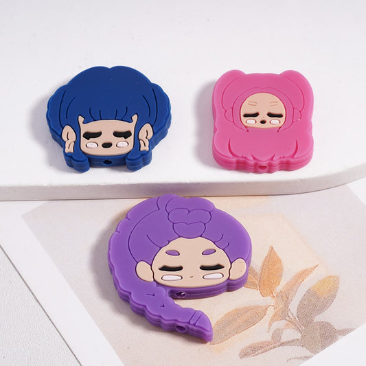 Cute Fashion Girl with Multicolor Hair Silicone Focal Beads