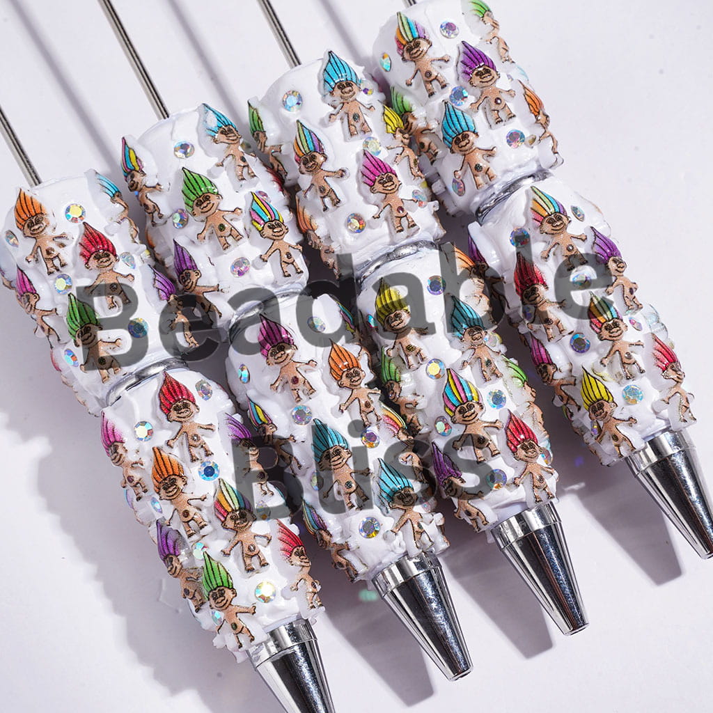 Beadable Clay Pens Magic Hair Elf Series and AB Rhinestones, Multi-Color