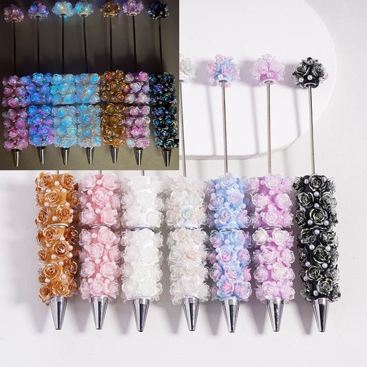 Luminous Colorful Mini Glitter Flower with White Pearls Beadable Clay Pen Random Mix