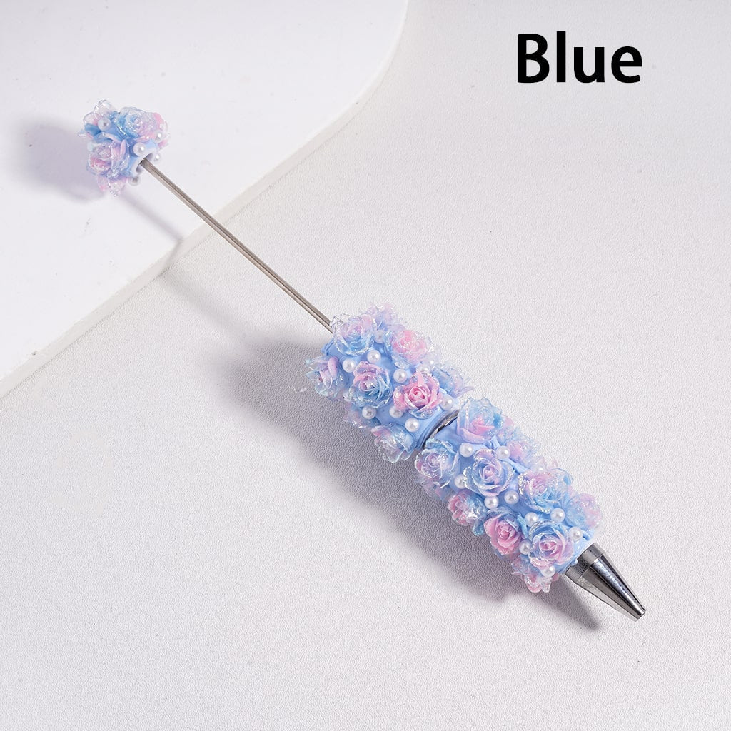 Luminous Colorful Mini Glitter Flower with White Pearls Beadable Clay Pen Random Mix