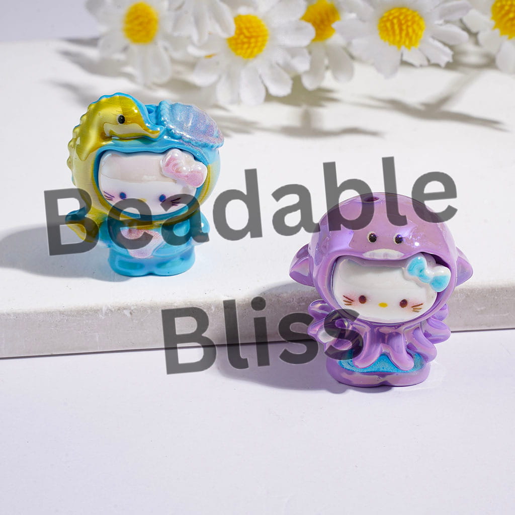 UV-Coated Acrylic Beads Cute Cat Character Wearing Marine Life Sailor Diving Suits, Random Mix Multi-Color