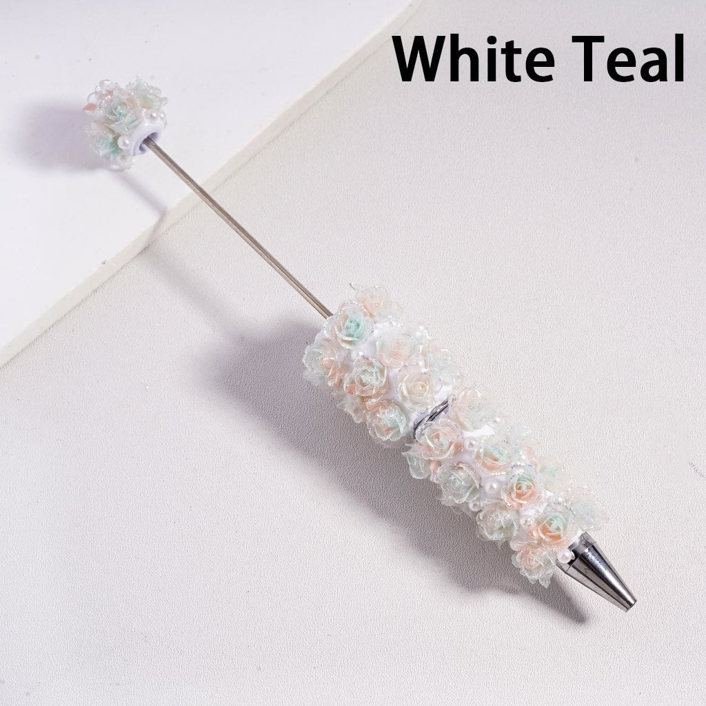 Luminous Colorful Mini Glitter Flower with White Pearls Beadable Clay Pen Random Mix