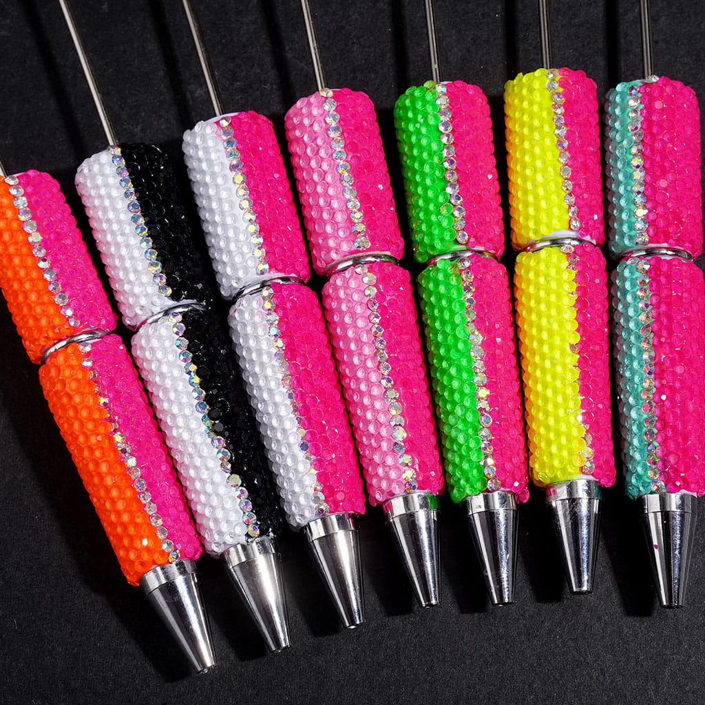 Sparkling Two-Tone Rhinestone Covered Beadable Clay Pen, Multicolor