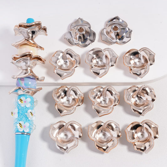 Shiny Rose Gold Plastic Flower Design Bead Cap Jewelry Accessories, 25MM