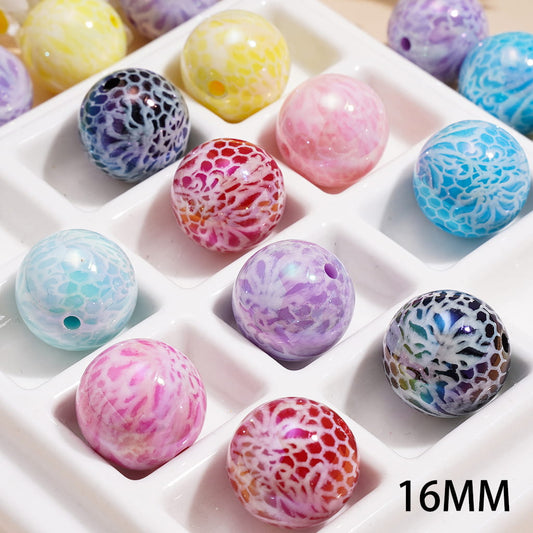 UV Coated Snake Scale Animal Print, Round Shape Assorted Colors Acrylic Beads for Bracelets 16mm Jewelry Making Mix
