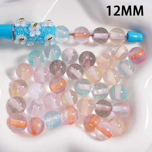 Shiny Glitter Inside Semi Clear Multi Color Round Acrylic Beads 12MM