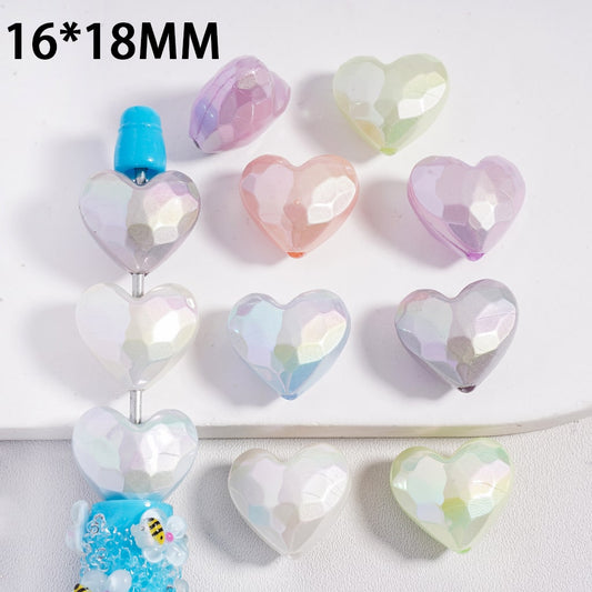 UV Coating polyhedral Multi Faceted Hearts Shape Shiny Acrylic Beads 16*18MM, Random Mix