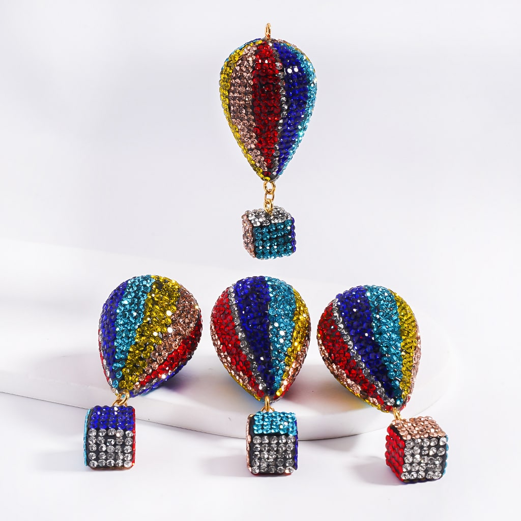 Cute Clay Hot Air Balloon Pendants with Colorful Shiny Rhinestones