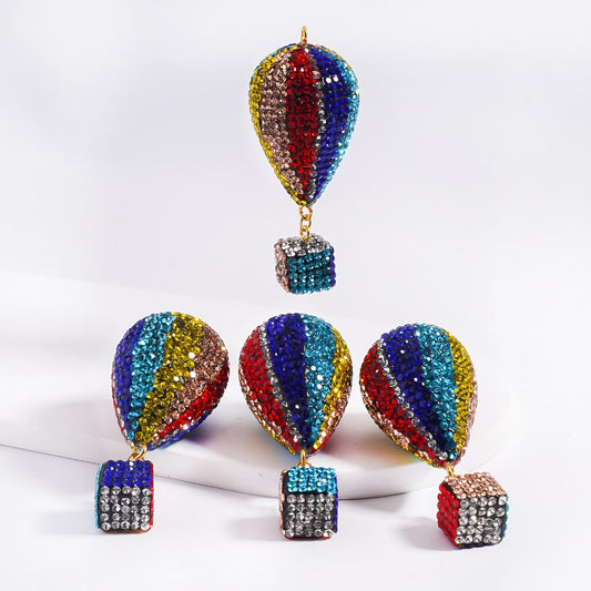 Cute Clay Hot Air Balloon Pendants with Colorful Shiny Rhinestones