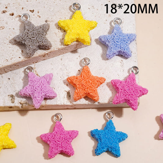 Frosted Rose Flowers Star Shape in Various Color Acrylic Charms Pendants 18*20MM Random Mix