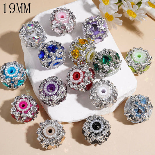 Heart-Shaped Rhinestone & Silver Bowtie Handmade Acrylic Beads Clear Rhinestones & White Pearl Chains, 19MM, Multi-Color Random Mix