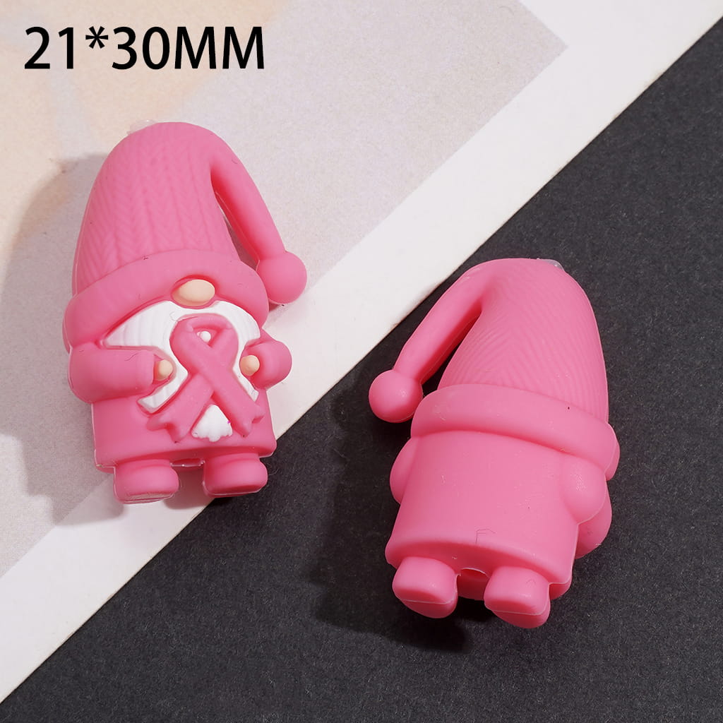 Silicone Focal Beads 3D Silk Ribbon Breast Cancer Awareness Pink Series