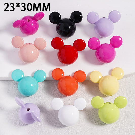 Shiny Stoving Varnish Multi Color Shiny Mickey Mouse Head Acrylic Beads 23*30MM (Can't Used for Pen)