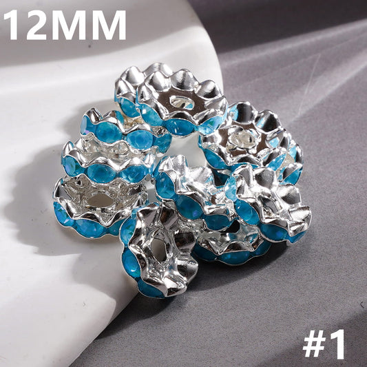 Elegant Silver Alloy Wavy Rhinestone Spacer Beads in Satin Nickel Plating Coating Process, 12MM (Update Other Colors Later)