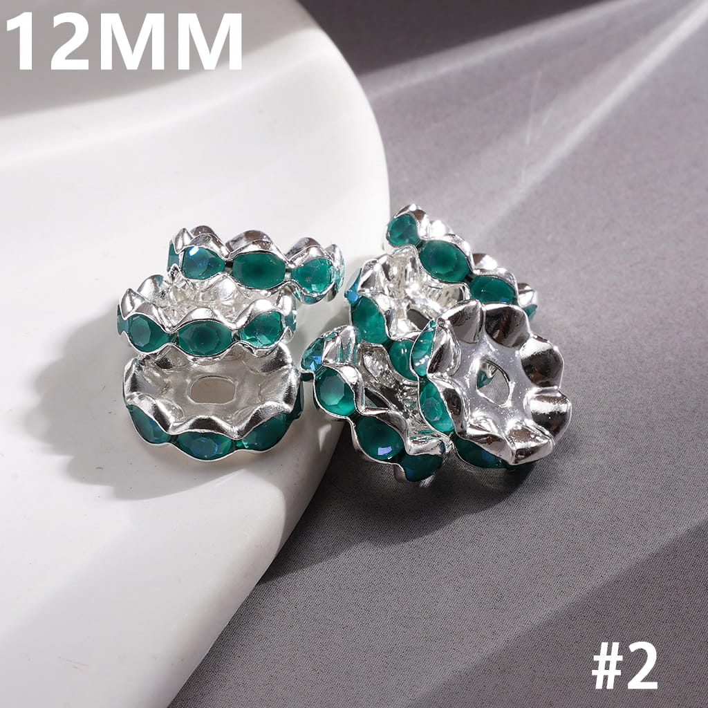 Silver Metal Spacer Wavy Shape with Various Colors Rhinestones in Satin Nickel Plating Coating Process, 12MM (Update Other Colors Later)