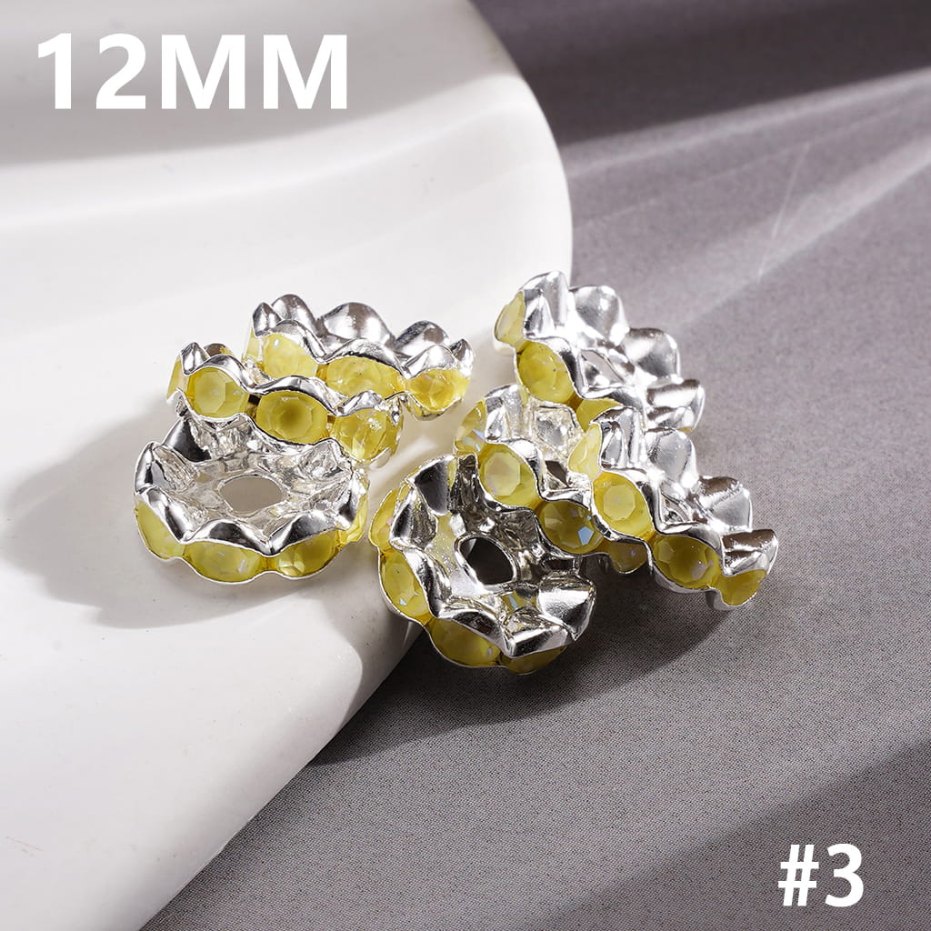 Silver Metal Spacer Wavy Shape with Various Colors Rhinestones in Satin Nickel Plating Coating Process, 12MM (Update Other Colors Later)