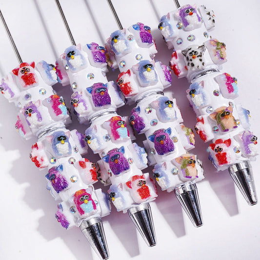 Cute Big-Eared Owl Animal Design Beadable Clay Pens, with AB Rhinestones, Multi-Color Random Mix