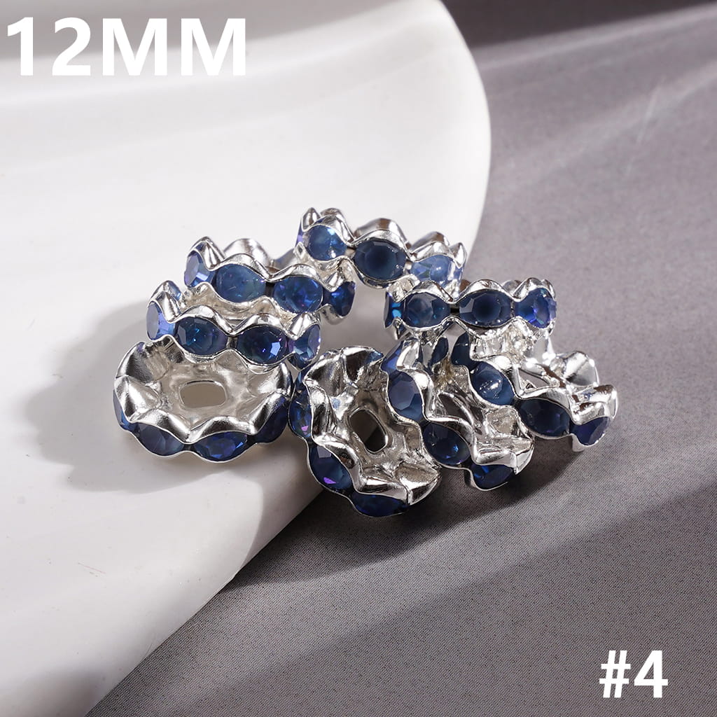 Silver Metal Spacer Wavy Shape with Various Colors Rhinestones in Satin Nickel Plating Coating Process, 12MM (Update Other Colors Later)