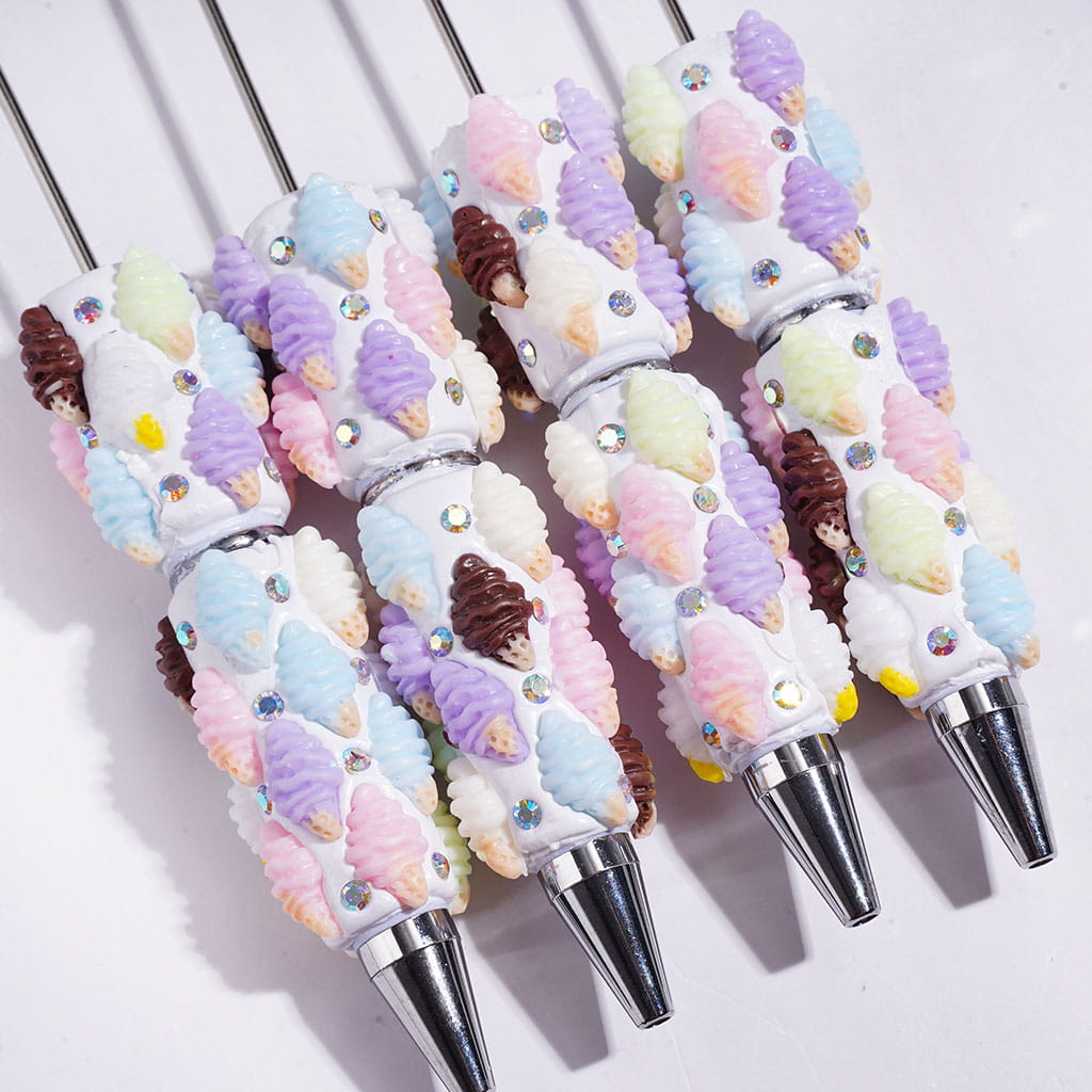Beadable Clay Pens with Various Taste Ice Cream Cone and AB Rhinestones, Multi-Color