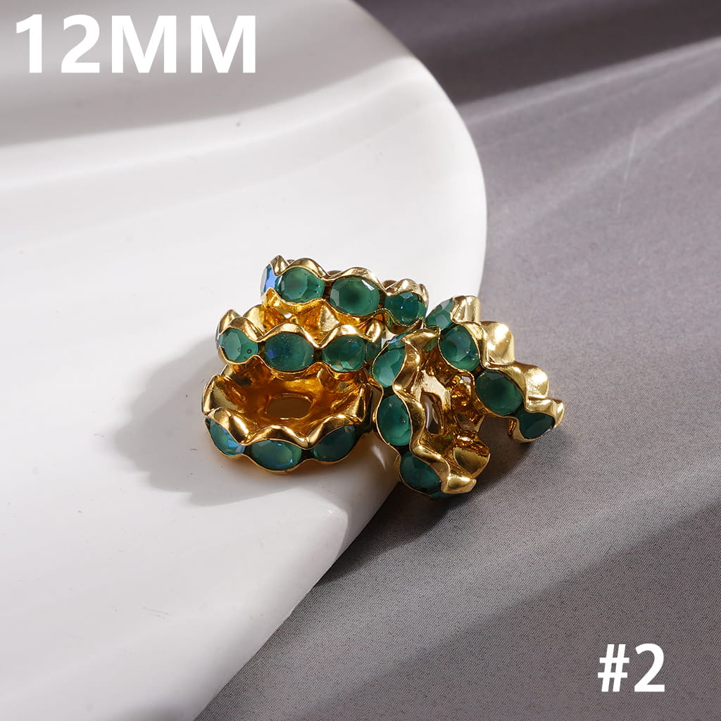 Gold Alloy Spacer Wavy Shape w Rhinestones in Satin Nickel Plating Coating Process, 12MM, Multi-Color (Update Other Colors Later)