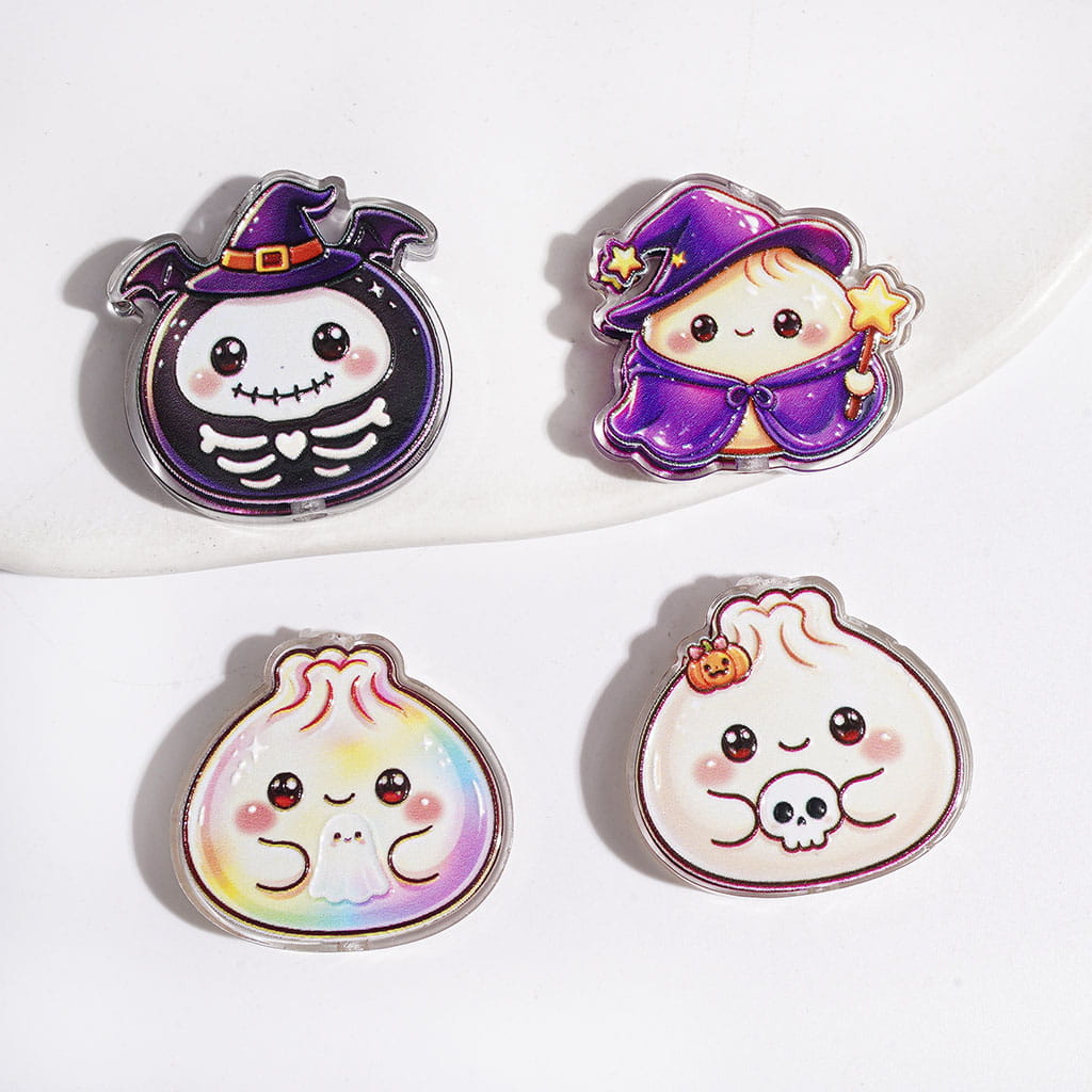 Spooky Adorable Dumpling Characters Halloween-Themed Designs Acrylic Beads, Random Mix