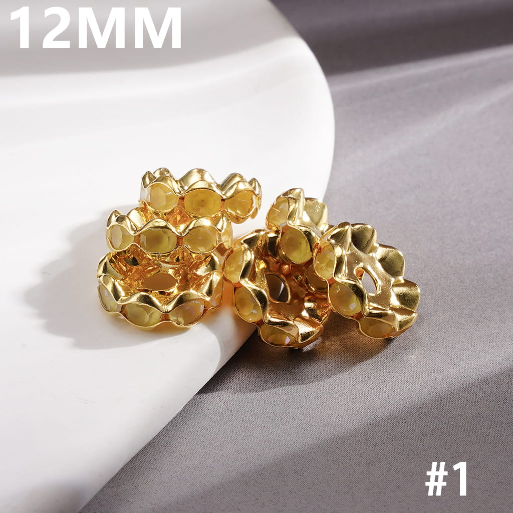 Gold Alloy Spacer Wavy Shape w Rhinestones in Satin Nickel Plating Coating Process, 12MM, Multi-Color (Update Other Colors Later)