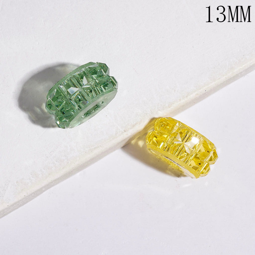 Acrylic Tires Beads with Rhinestones, 13MM Yellow Green Random Mix, Large Hole Beads (The Hole Diameter is Around 5MM)