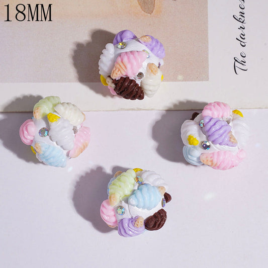 Cute Ice Cream Cone Clay Beads with AB Rhinestone Details, 18MM, Multi-Color Random Mix