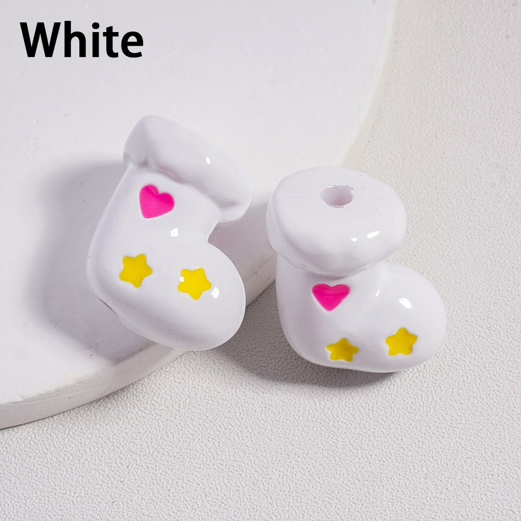 Mini Colorful Christmas Socks with Colorful Hearts & Gifts Print Acrylic Beads Height 20mm Random Mix