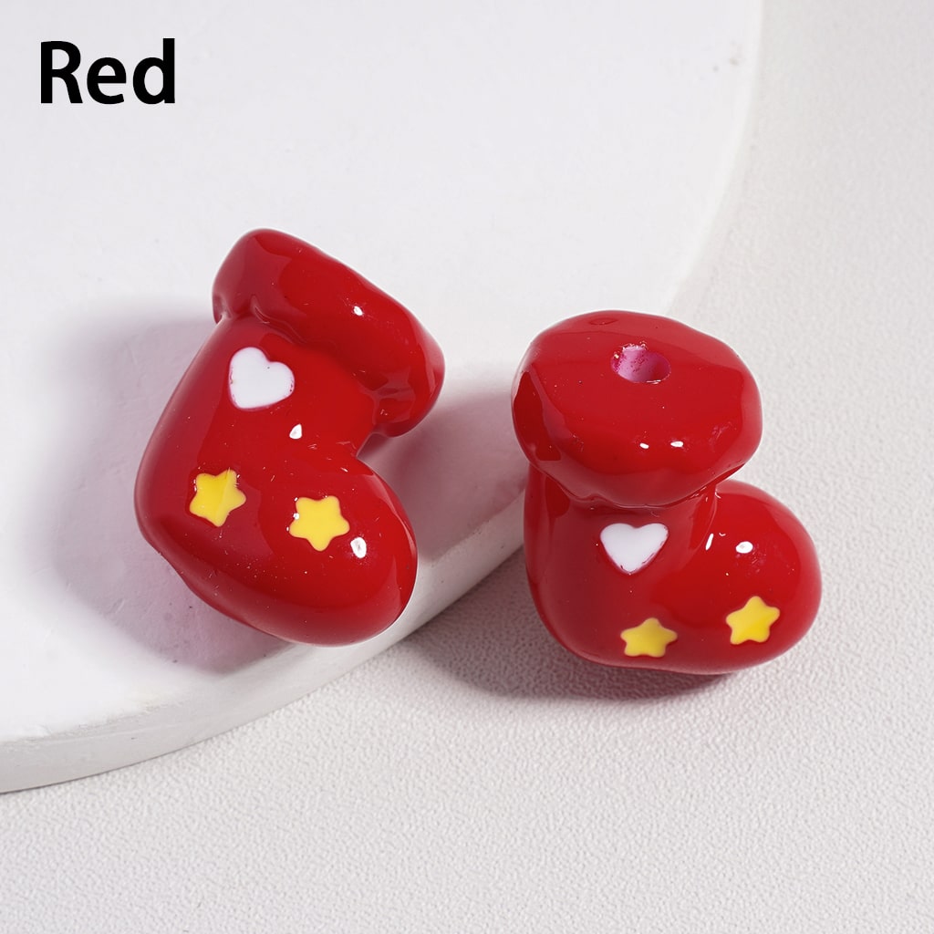 Mini Colorful Christmas Socks with Colorful Hearts & Gifts Print Acrylic Beads Height 20mm Random Mix