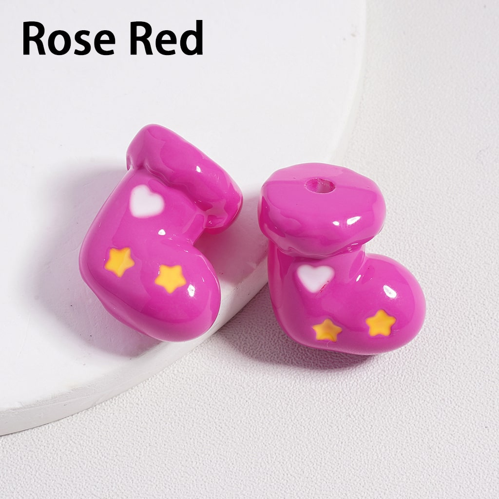 Mini Colorful Christmas Socks with Colorful Hearts & Gifts Print Acrylic Beads Height 20mm Random Mix