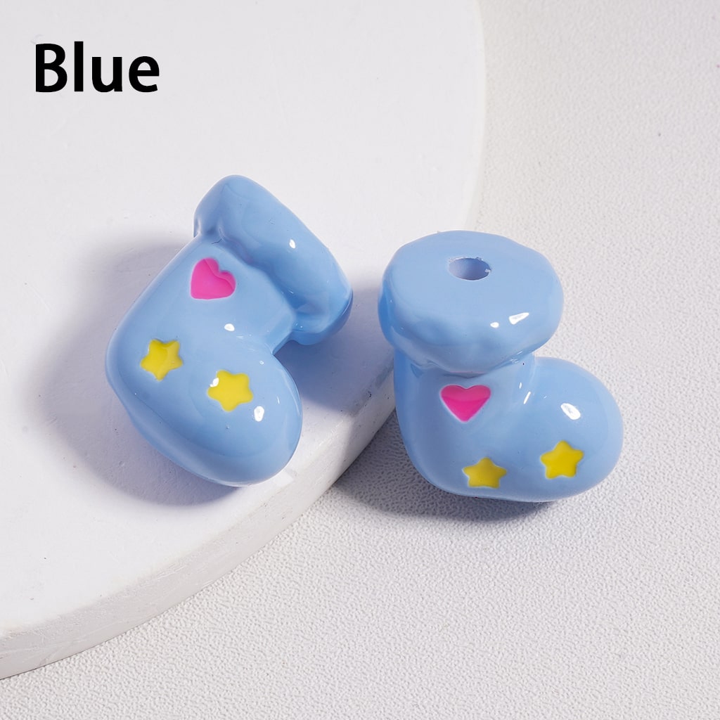 Mini Colorful Christmas Socks with Colorful Hearts & Gifts Print Acrylic Beads Height 20mm Random Mix