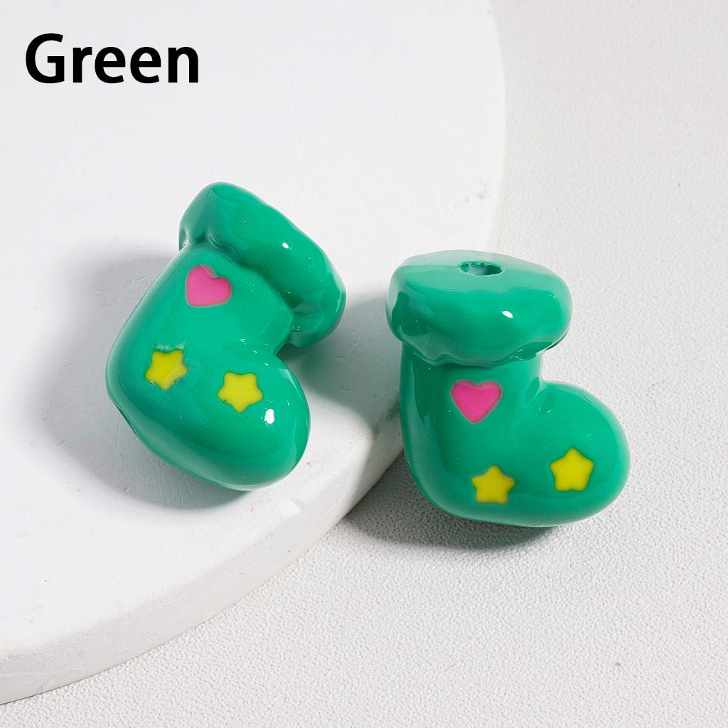 Mini Colorful Christmas Socks with Colorful Hearts & Gifts Print Acrylic Beads Height 20mm Random Mix