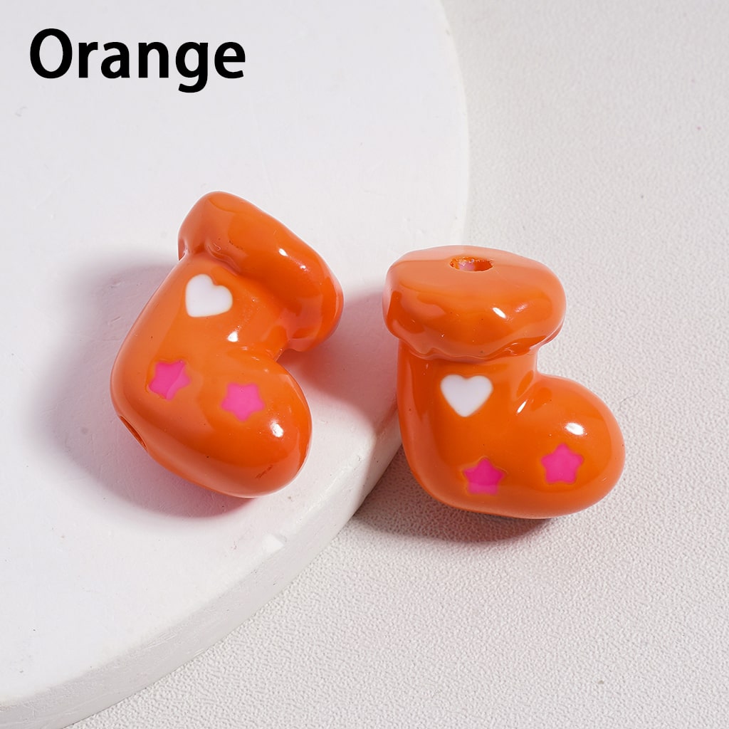 Mini Colorful Christmas Socks with Colorful Hearts & Gifts Print Acrylic Beads Height 20mm Random Mix