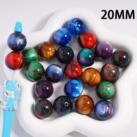 Cat Eye Colored Painting Multi‑Color Round Acrylic Beads Random Mix 20MM