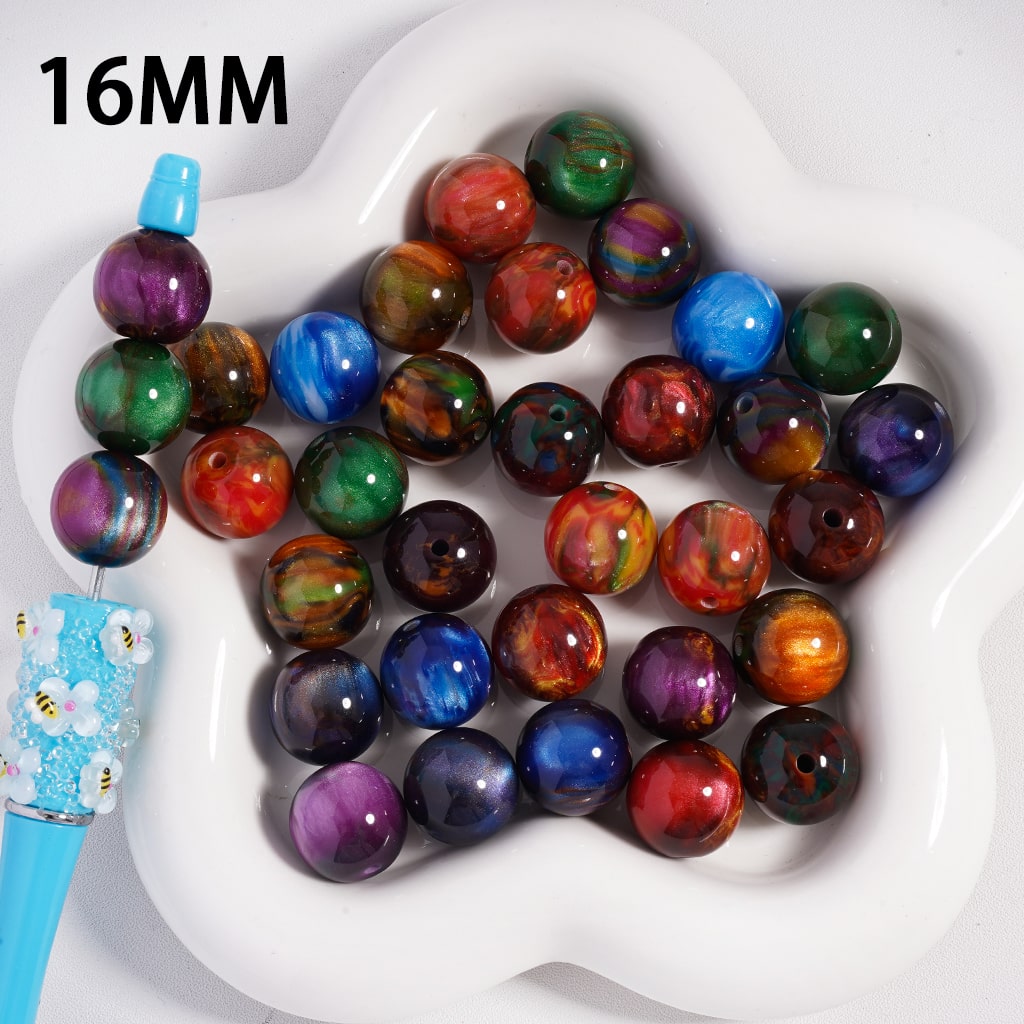 Cat Eye Style in Colorful Patterns Shiny Round Acrylic Beads Random Mix 16 MM