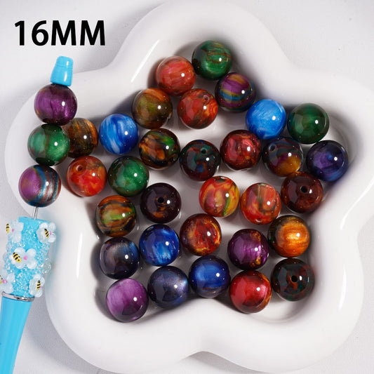 Cat Eye Style in Colorful Patterns Shiny Round Acrylic Beads Random Mix 16 MM