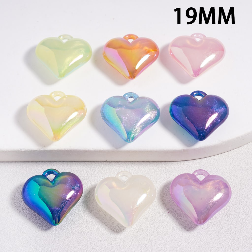 UV Coating Valentines Day Heart Shape Shiny Acrylic Pendants Multi‑Color Random Mix 19MM