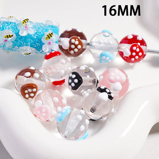 Mushroom & White Polka Dot Multi‑Color Acrylic Beads 16MM Random Mix