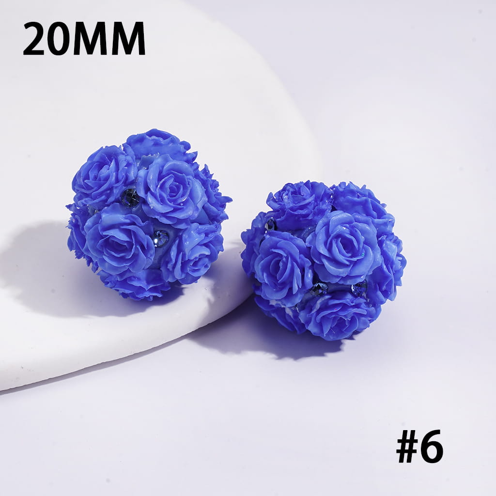 Clay Beads with Luminous Rose Flowers and Rhinestones, 20MM, Fluorescent Colors