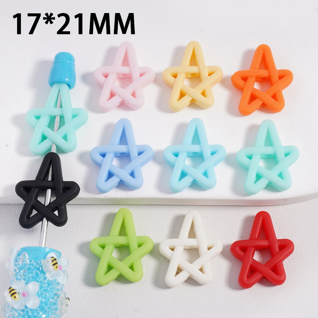Rubber Coating Five Pointed Star Multi Color Acrylic Bead Random Mix 17*21MM