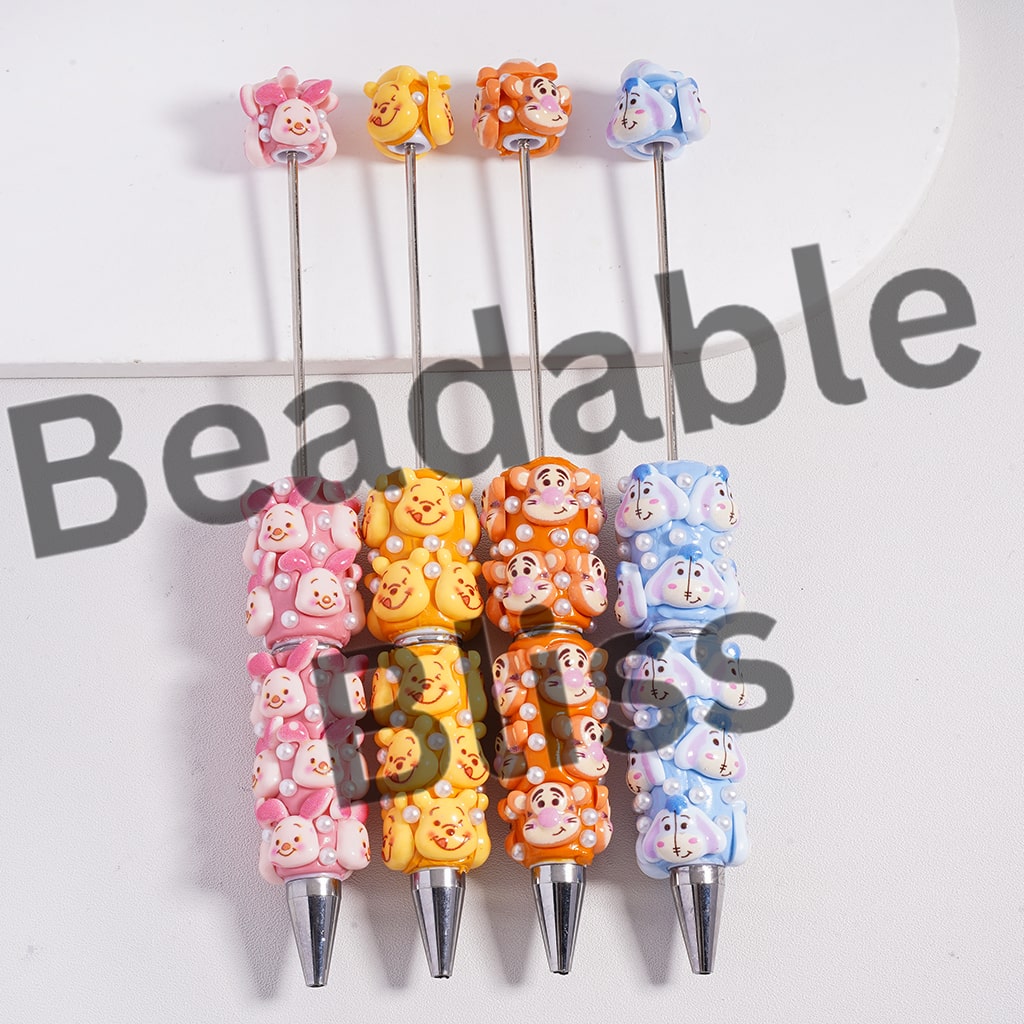 Beadable Clay Pens Cute Donkey Honey Bear Pig White Pearls Character Series, Random Mix