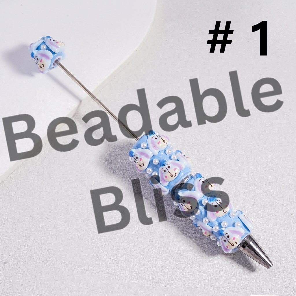 Beadable Clay Pens Cute Donkey Honey Bear Pig White Pearls Character Series, Random Mix