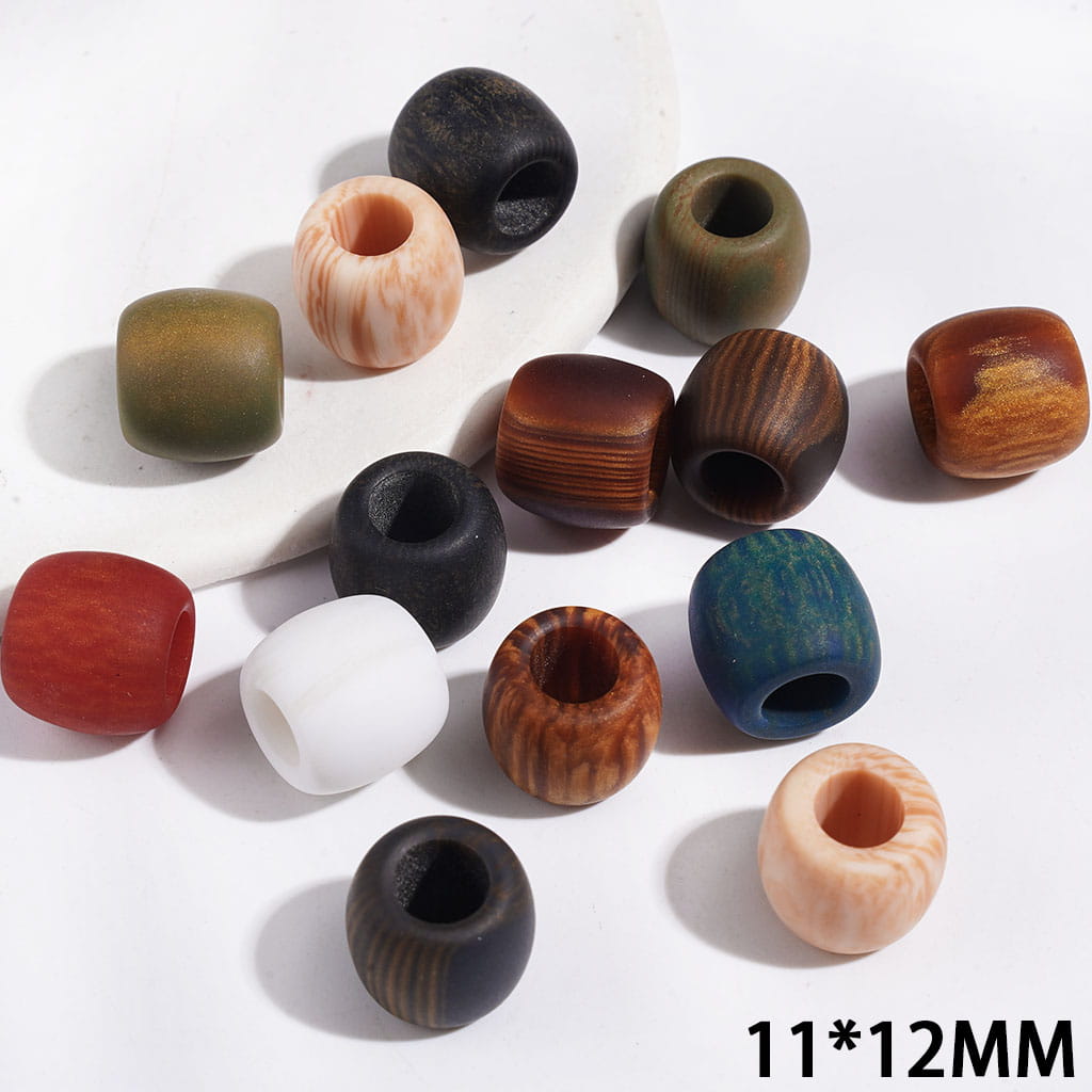 Wood-Grain Textured Barrel-Shaped Acrylic Beads, Large Hole Beads, 11*12MM, Multi-Color, Random Mix (The Hole Diameter is 6MM)